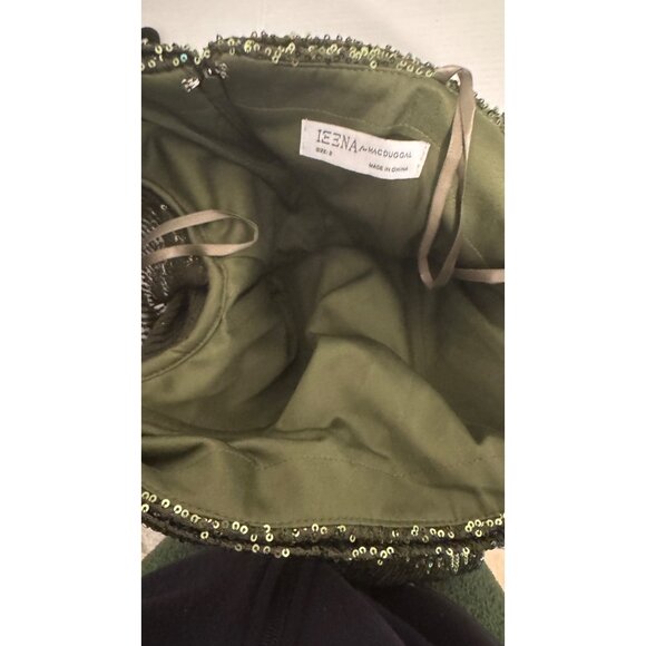 leena For Mac Duggal Size 2 Sequined Olive Green Long Sleeve Gown Draped Collar - Picture 15 of 16